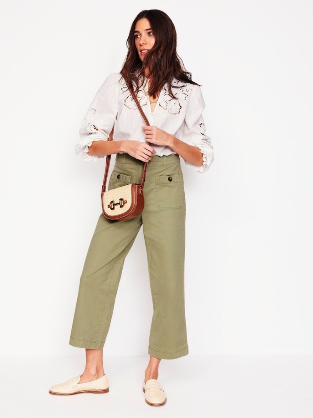 NWT Boden Patch Pocket Crop Chino Pants Larch Green Olive US 12